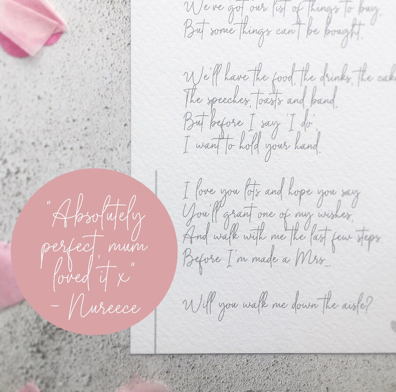 Will you walk me down the aisle Poem Print Give me away, 5x7, Mum, Brother, Dad, Sister, Mom, Grandad Gift Poem, Copyright Clare Designs image 4