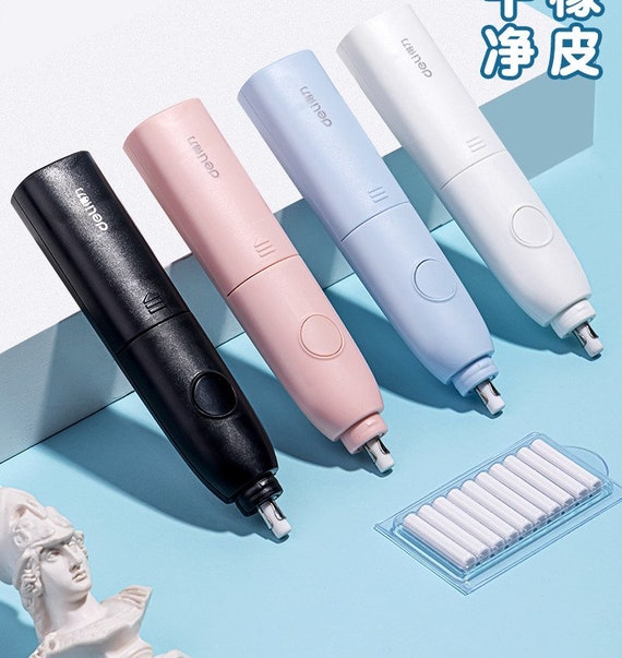 Deli Electric Eraser Kit, Automatic Portable Eraser for School, Arts ,  Operated by 2pcs AAA Battery With 10pcs Eraser Refills 