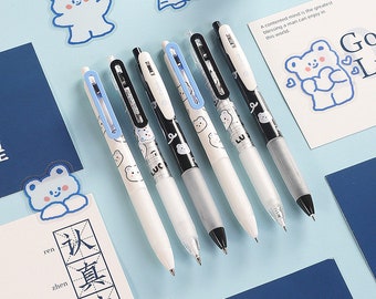 Stylos gel Kawaii mignon ours porte-bonheur, stylo à pointe fine, stylo gel noir 0,50 mm