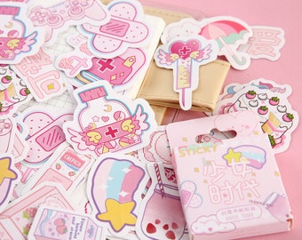 kwaii pink sticker pack ,cute stickers, planner sticker, journaling sticker,cute stickers, aesthetic stickers