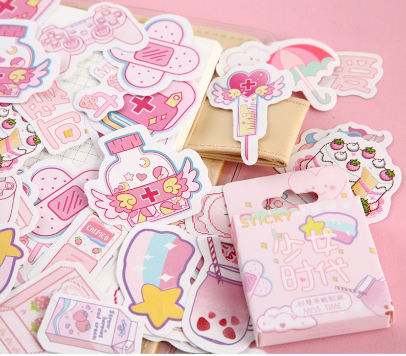 46pcs kwaii pink sticker pack, Journaling,Planner,bullet journal,Diary Stickers ,cute stickers set 