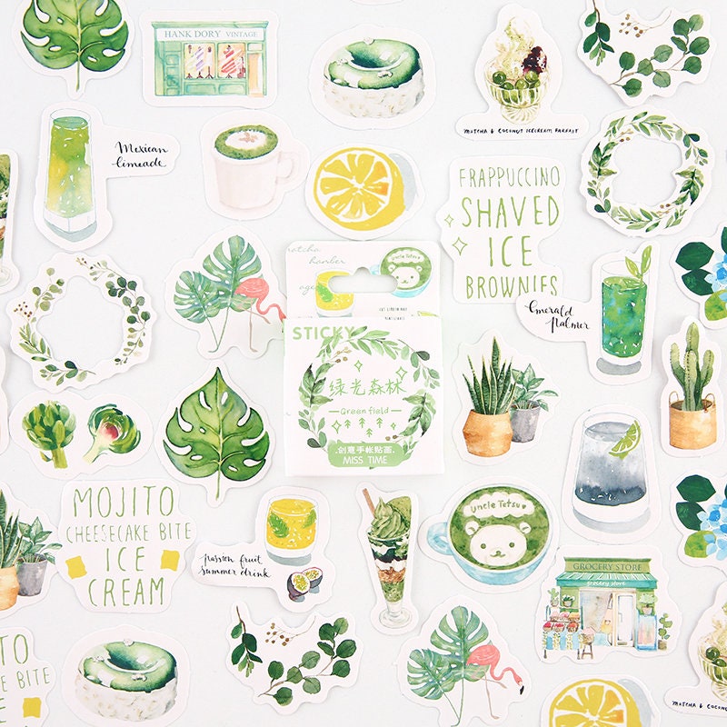 46pcs Green Aesthetic Stickers Pack for Journaling planner