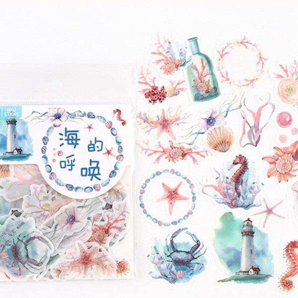 40pcs Ocean stickers ,Journaling,Planner,bullet journal,Diary Stickers, Washi sticker pack