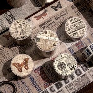 Vintage newspaper washi tape, postcard washi tape, planner wash tape