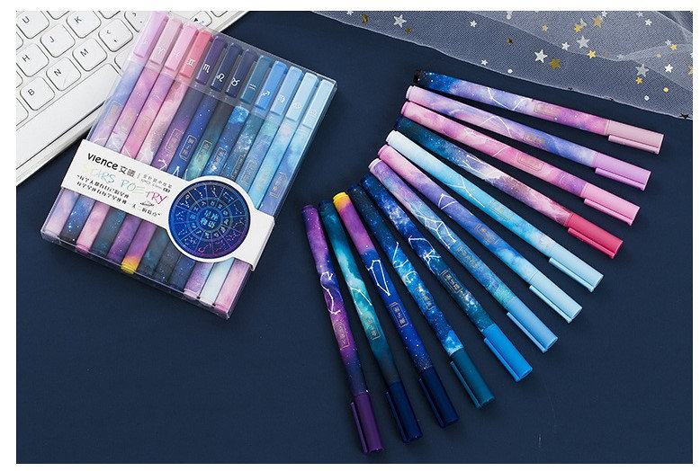Jiwushe Set of 12 Galaxy Astronaut Gel Pens & Dual Tip 