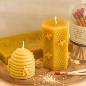 Set of 2 Natural Beeswax Candles, Hand-Poured, 3.4 oz and 1.3 oz