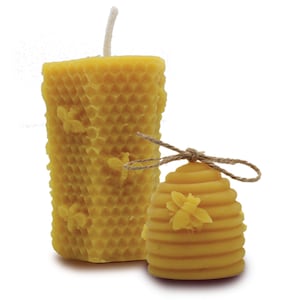 Set of 2 Natural Beeswax Candles, Hand-Poured, 3.4 oz and 1.3 oz
