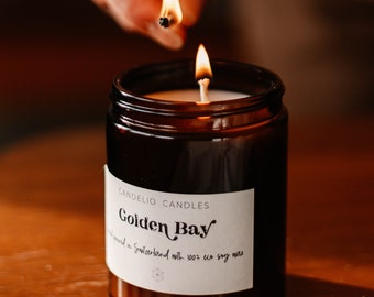 Scented candle GOLDEN BAY made from eco soy wax and scented oils - sustainable and vegan gift - retro, boho - handmade candle in an apothecary jar