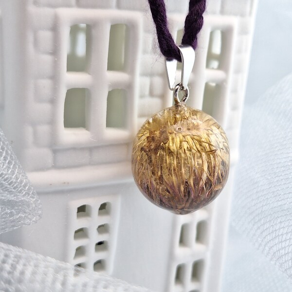 Small globe dry plant pendant Burdock flower pendant Celtic necklace Druids amulet