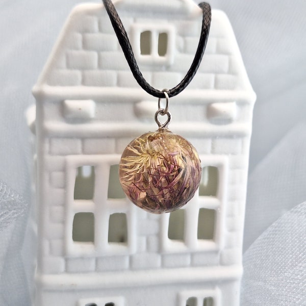 Small globe dry plant pendant Burdock flower pendant Celtic necklace Druids amulet