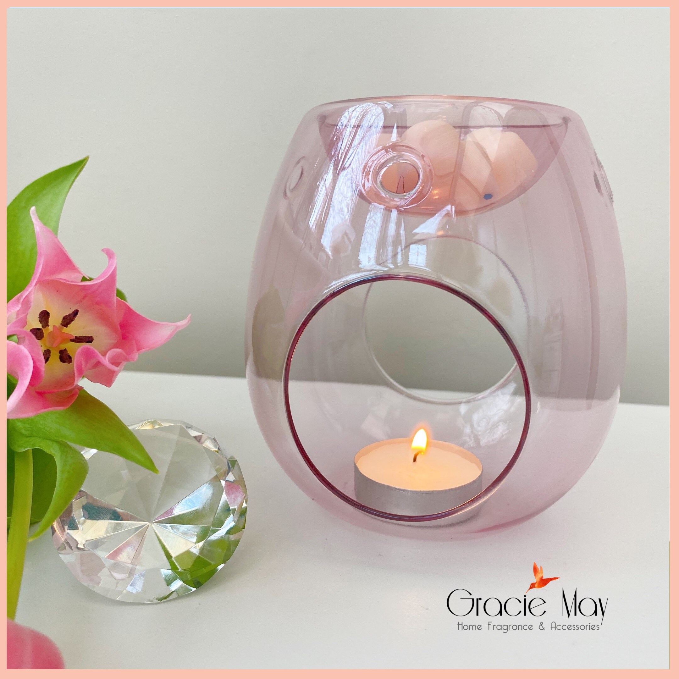 Blush Pink Glass Wax Melt Burner Oil Burner With Tea Light Etsy