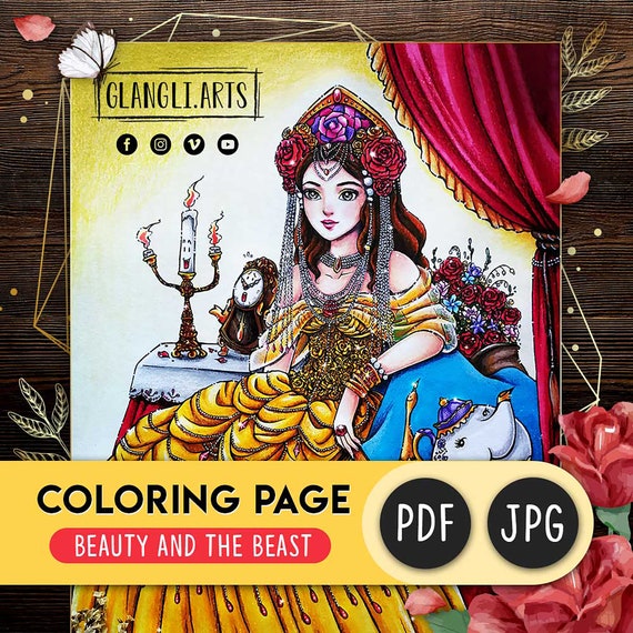 Belle Beauty And The Beast Coloring Page Handmade By Glang Li Etsy