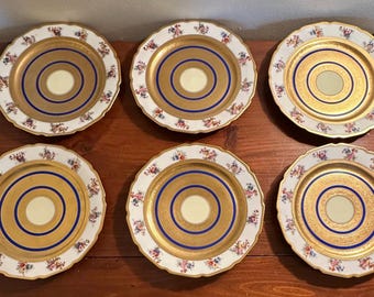 ヴィンテージ、リモージュマーク、磁器、王冠、赤い小皿、庭のカップル