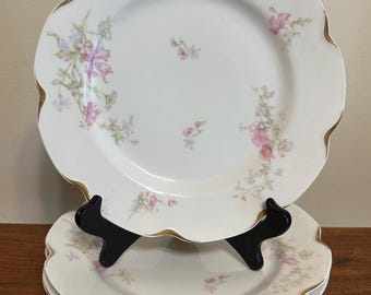 Juego de 4 platos llanos antiguos Haviland Limoges Schleiger # 36-3 Excelente estado