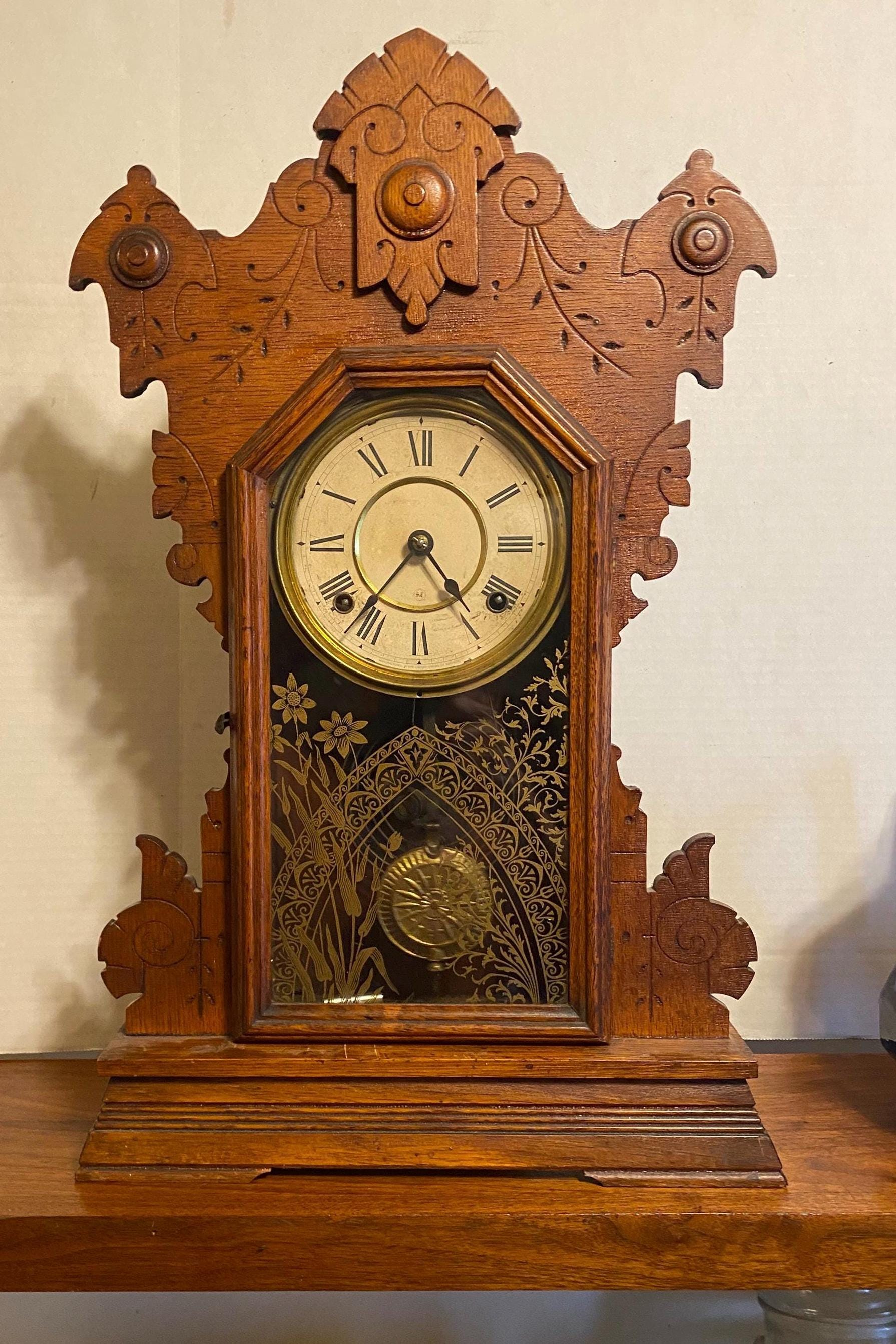 Antique Seth Thomas Oak Mantle Clock Eastlake Gingerbread Works