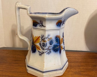 1850s E  Walley Gaudy Welsh Ironstone 8” Milk Pitcher Blackberry Pattern Imperfect
