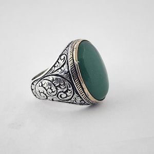 Aventurin Stein Herrenring, 925 Sterling Silber, handgefertigt 925 Sterling Silber, mit Aventurin Stein, Geschenk für ihn, Vatertagsgeschenk