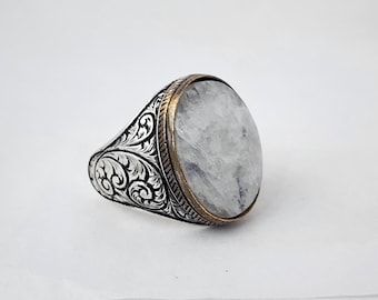 Natural Moon stone Ring, Moonstone Ring, Mens Ring, 925 Sterling Silver Mens Ring, Handmade Men&#39;s Ring, Silver Men&#39;s Ring, Ring, Silver Ring