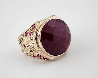 Mens Ring Ruby Stone 14K Gold Ring - Man Ring - Signet Ring Mens - Gold rings for Men - Gold Rings With Ruby Stone Jewelry Gift Him
