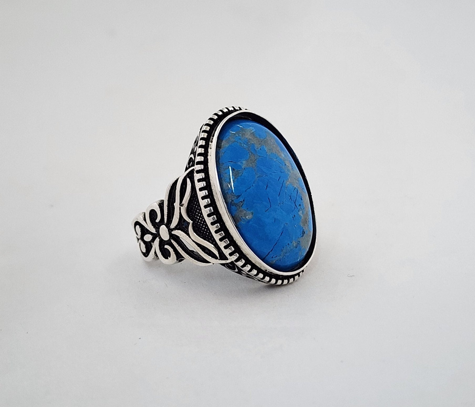 Anillo turquesa venoso de plata Firoza, anillo de hombres otomanos hecho a mano, anillo de piedra preciosa natural, anillo de plata de ley de 925 k, regalo para él