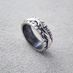 The Creation Of Adam Band Ring, Hand Of God Ring, Unique Statement Ring, Renaissance Art Ring, Michaelangelo Hands Jewelry