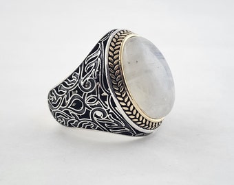 Anillo de piedra lunar natural, anillo de piedra lunar, anillo para hombre, anillo para hombre de plata de ley 925, anillo para hombre hecho a mano, anillo de plata para hombre, anillo, anillo de plata
