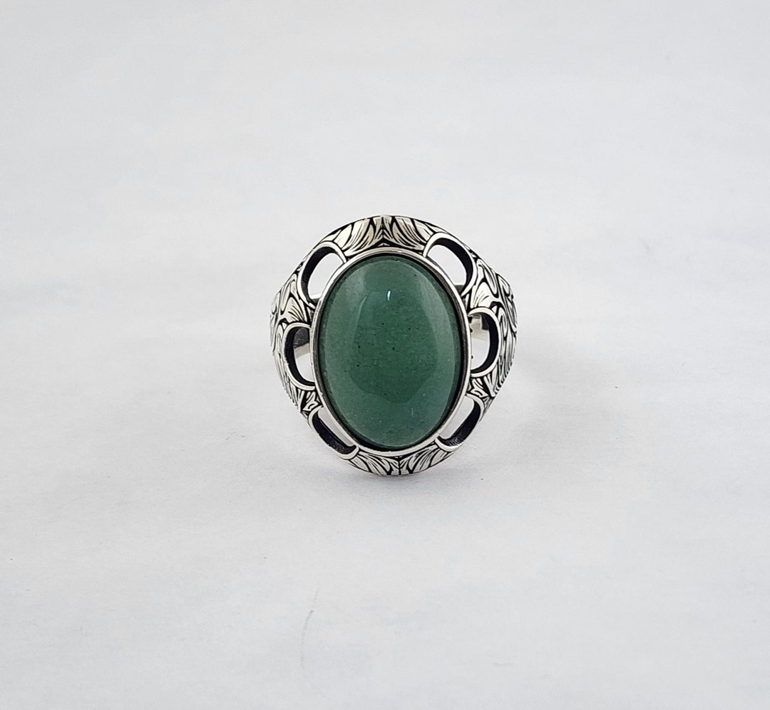 Aventurine Stone Sterling Silver Men's Ring: Handmade Turkish Design - Etsy
