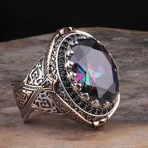 Mystischer Topas Sterlingsilber Ring: Türkisches handgemachtes Blattdesign