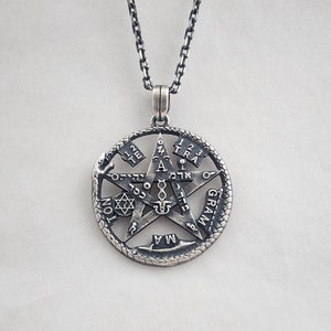 Sterling Silver Exterminator Tetragramaton Pendant, Hebrew Coin Necklace,YHWH Pentagram,Jewish Star of David Pentacle Solomon Handmade 925