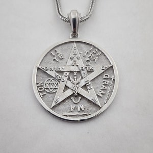 Sterling Silver Exterminator Tetragramaton Pendant,Hebrew Coin Necklace,YHWH Pentagram,Jewish Star of David Pentacle Solomon Handmade 925