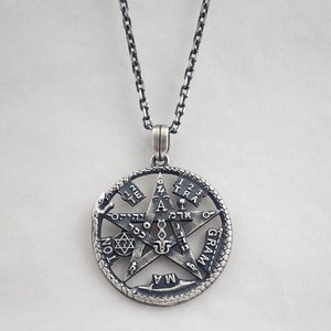 Sterling Silver Exterminator Tetragramaton Pendant,Hebrew Coin Necklace,YHWH Pentagram,Jewish Star of David Pentacle Solomon Handmade 925