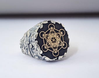 Metatron Würfel Ring, Mathematik 6 Punkte Goldener Satz Lebensamulett, Schönheit in der Heiligen Geometrie Schmuck, Amulett Ring Schutz Geschenk für Mathe