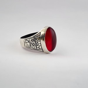 Granate Piedra 9 Letra árabe 925 Anillo de plata de ley para hombres, Anillo de plata turco de 925k hecho a mano, Anillo de plata para hombres, Regalo para él