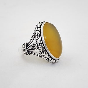 Anello fatto a mano da uomo, anello in argento 925 con agata gialla, anello con pietra preziosa Aqeeq, anello vintage da uomo con agata gialla autentica, regalo per la festa del papà, argento 925k