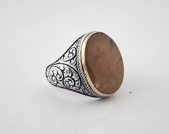 Anillo hecho a mano para hombres, anillo de plata de zafiro amarillo 925, anillo de zafiro amarillo natural, anillo vintage de hombres de zafiro amarillo genuino
