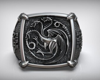 Anillo de fuego y sangre de GOT Fire Will Reign, anillo de la Madre de los Dragones Targaryen, anillo oxidado grabado en plata de ley 925, anillo de Juego de Tronos