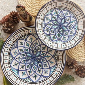 Unique Hand Painted Plates Set Made in Tunisia Set of Four Decorative Plate for Traditional Moroccan Decor Handmade Boho Plate Set image 1