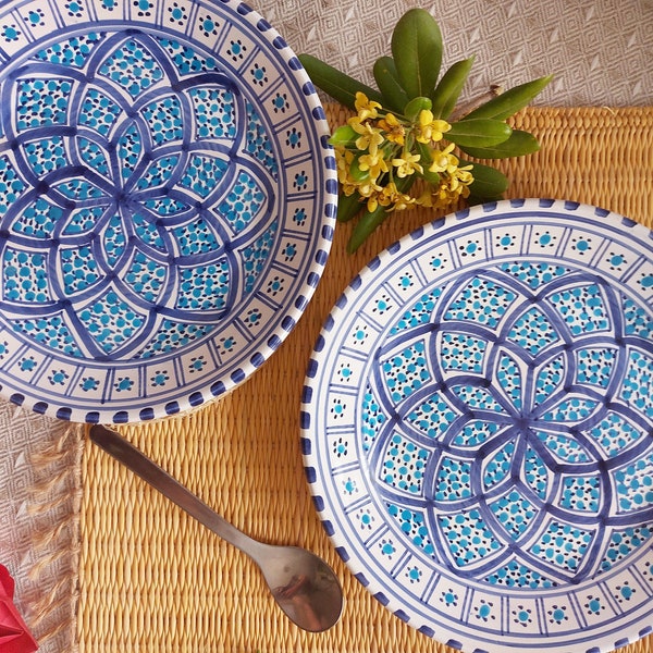 Dessert Hand Painted Plates Set Made in Tunisia | Set of Two Decorative Plate for Traditional Moroccan Decor | Handmade Boho Plate Set