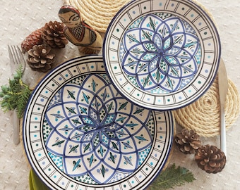 Unique Hand Painted Plates Set Made in Tunisia | Set of Four Decorative Plate for Traditional Moroccan Decor | Handmade Boho Plate Set