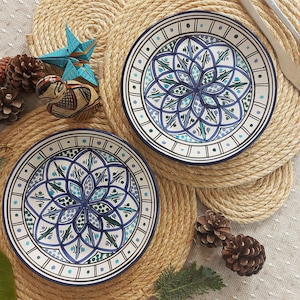 Unique Hand Painted Plates Set Made in Tunisia Set of Four Decorative Plate for Traditional Moroccan Decor Handmade Boho Plate Set image 4