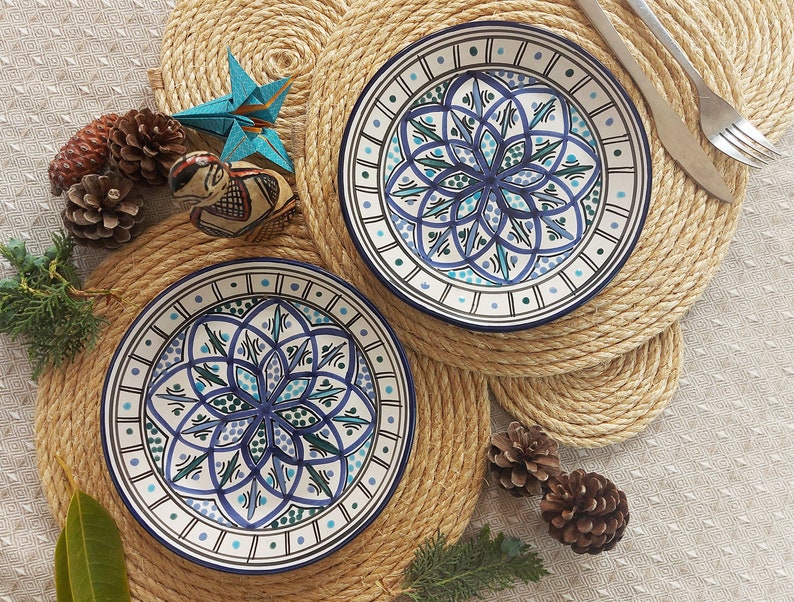 Unique Hand Painted Plates Set Made in Tunisia Set of Four Decorative Plate for Traditional Moroccan Decor Handmade Boho Plate Set image 4