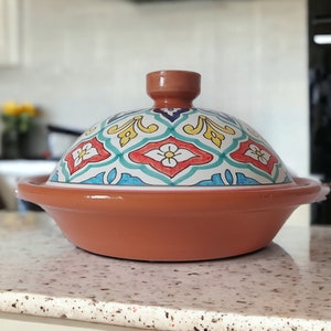 Hand Painted Large Tagine Pot  | Food Safe | Leadless  | Clay Ceramic Glazed Moroccan Tunisian Berber Traditional Cookware Tableware