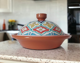 Handgeschilderde grote tajine | Voedselveilig | Loodloos | Klei keramiek geglazuurd Marokkaans Tunesisch Berber traditioneel kookgerei Servies