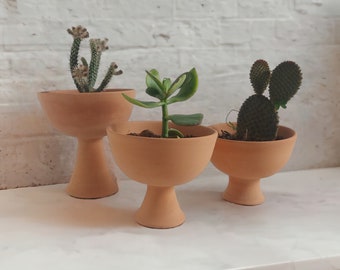 Terracotta Cactus or succulent desk planter, A Set of two or three Ceramic Planters with drainage hole, Boho Window Garden Decor