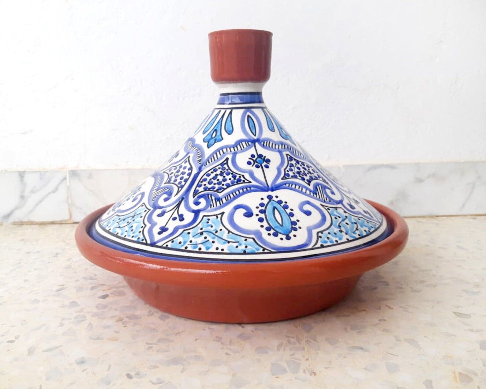 Hand Painted Large Tagine Pot Food Safe Blue and White Etsy