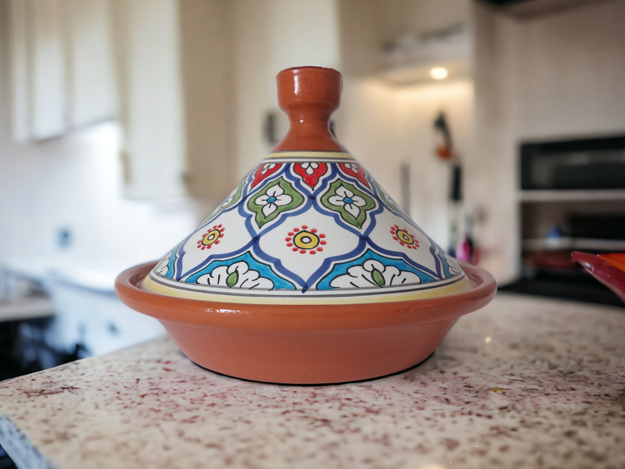 Plat à tajine artisanal Diya en terre cuite - Tunisie