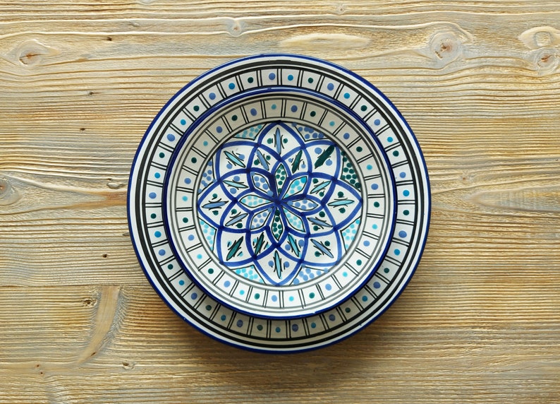 Unique Hand Painted Plates Set Made in Tunisia Set of Four Decorative Plate for Traditional Moroccan Decor Handmade Boho Plate Set image 9