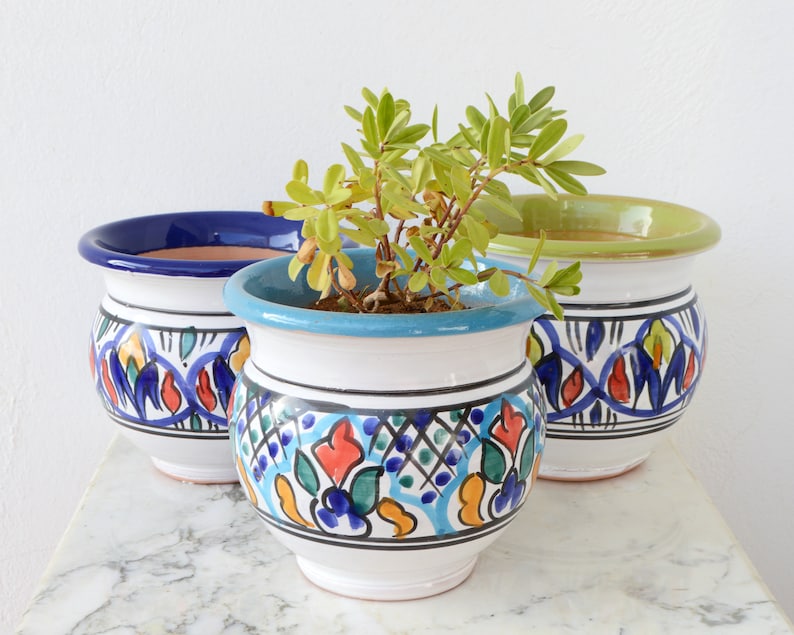Hand Painted Mediterranean Plant Pot Terracotta Clay Multi Etsy