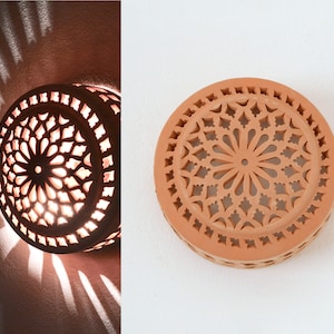 Terracotta Wall Light Sconce, Large Moroccan Cut Out Ceramic lighting | Outdoor Porch Light, Boho Wall Light gift, Hardwired Wall Lamp