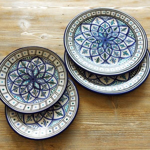 Unique Hand Painted Plates Set Made in Tunisia Set of Four Decorative Plate for Traditional Moroccan Decor Handmade Boho Plate Set image 5
